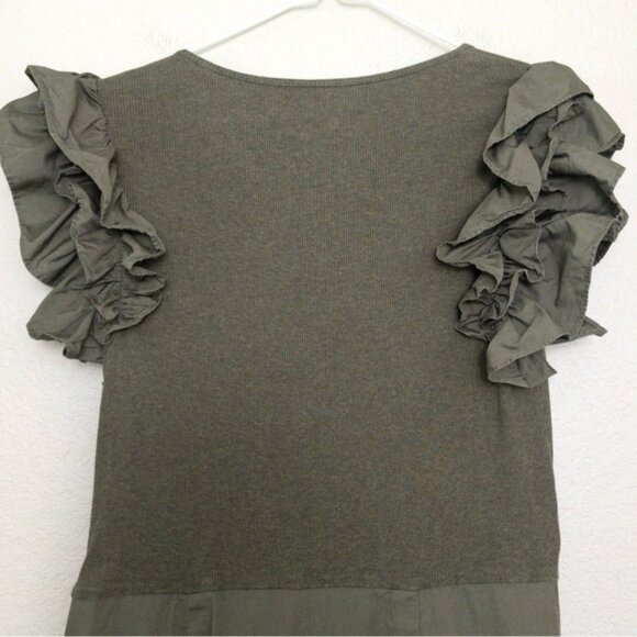 Ulla Johnson Isabella Ruffle Dress XL Military Melange Draped Midi Green - Picture 11 of 13